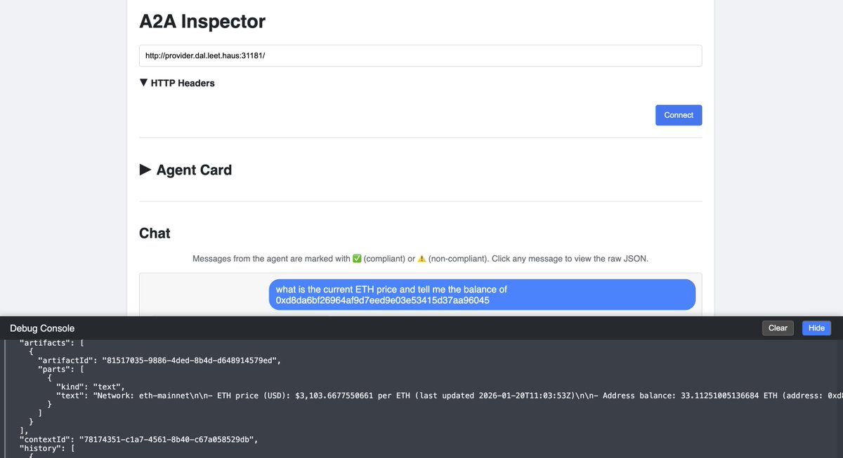 Using A2A Inspector to test LedgerLens Agent