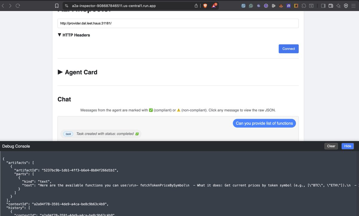 Accessing LedgerLens Server using A2A Inspector